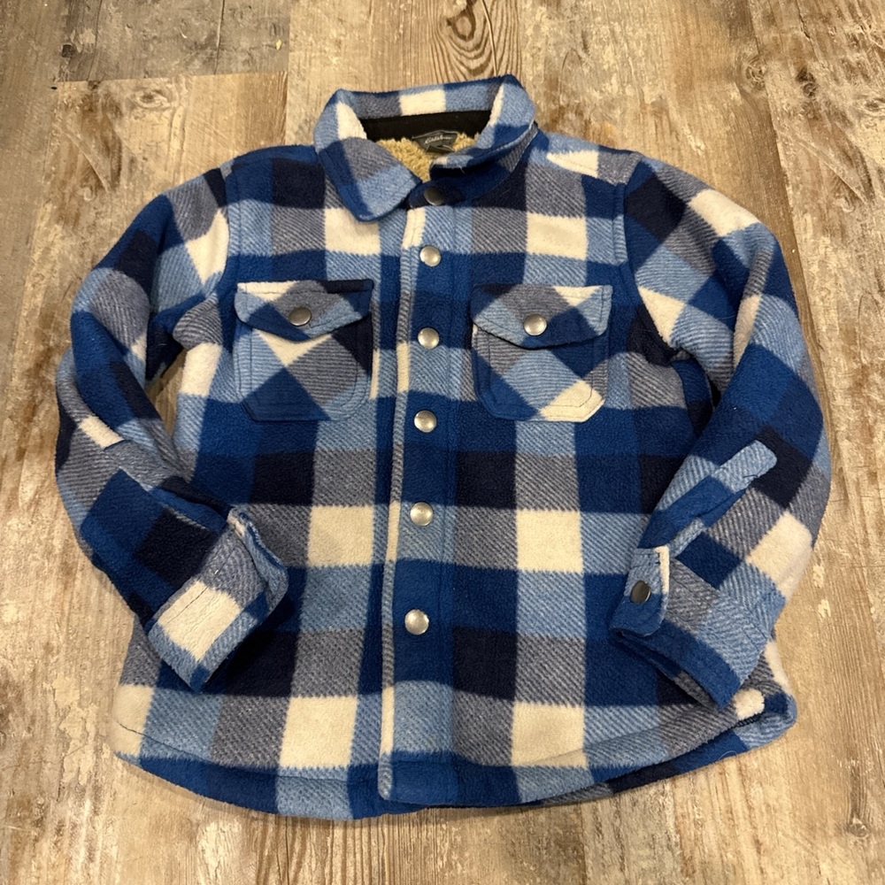 Eddie Bauer Navy and White Plaid Kids Button Down Shirt